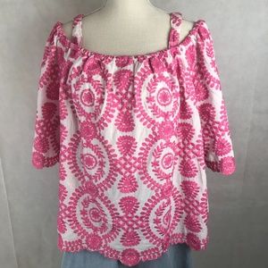 NWOT VCristina Pink and White Embroidered Top XL